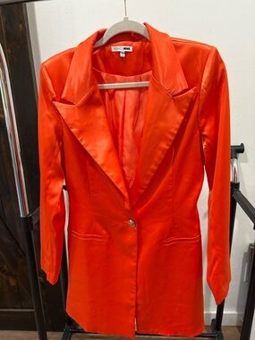 Fashion Nova Satin Suit Set Blazer Pants Orange Statement Size M